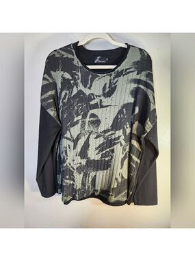Fenini Brush Stroke‎ 100% Cotton Drop Shoulder Raw Edge Neckline Boxy Top Sz XL